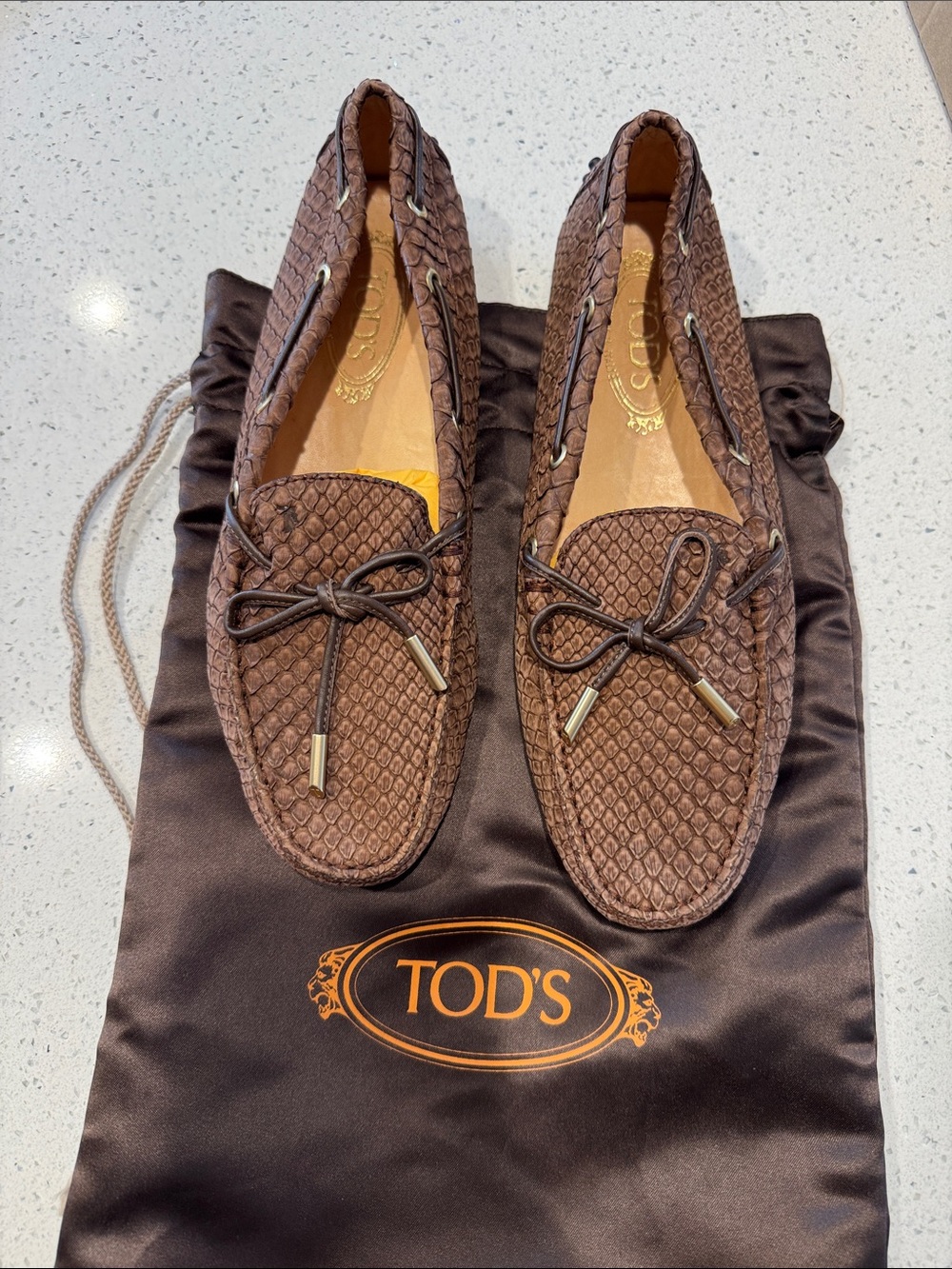 TOD'S Brown Woven Leather Driving Loafers